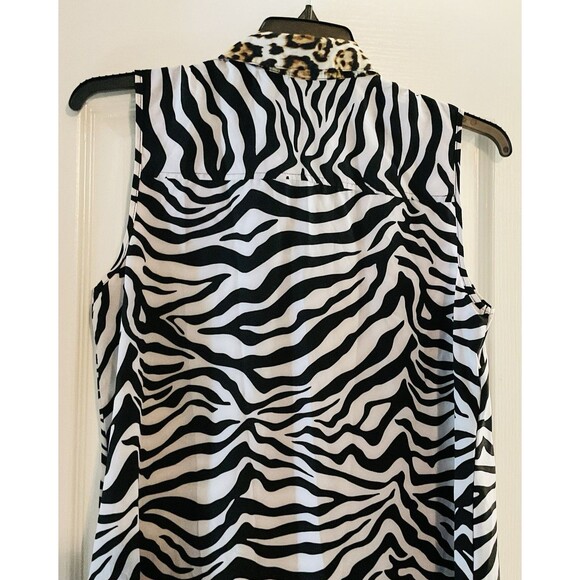 New Direction Women's Sleeveless Printed Woven Blouse Size L, Zip Zebra - Picture 5 of 8